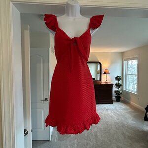 MINKPINK Red Eyelet Ruffle Dress – XS